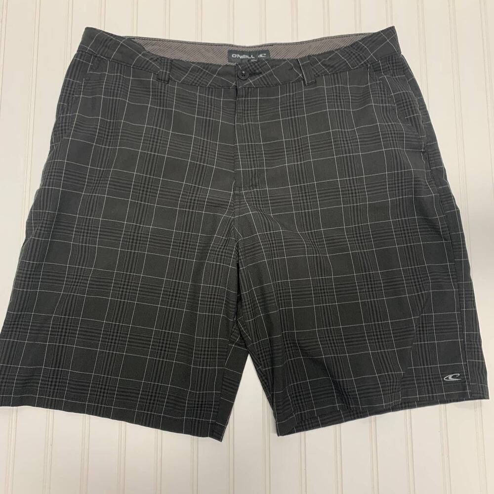 O'Neill Gray Plaid Flat Front Shorts Sz 40